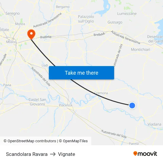 Scandolara Ravara to Vignate map