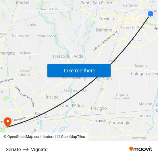 Seriate to Vignate map