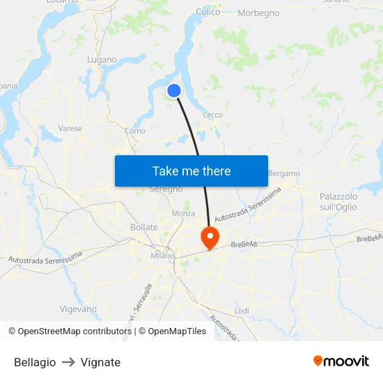 Bellagio to Vignate map