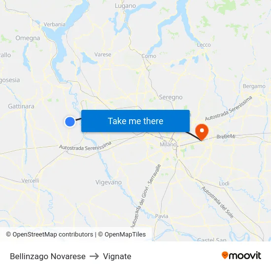 Bellinzago Novarese to Vignate map