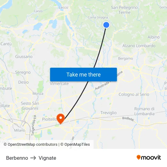 Berbenno to Vignate map