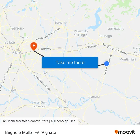 Bagnolo Mella to Vignate map