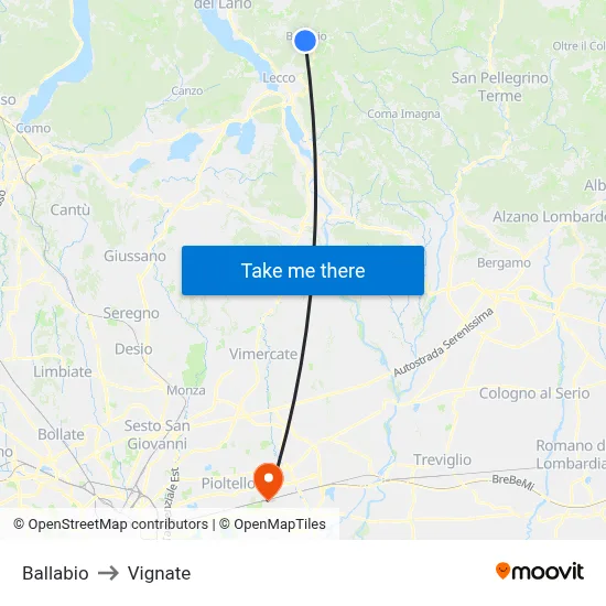 Ballabio to Vignate map