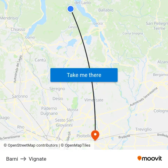 Barni to Vignate map