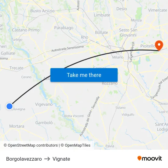 Borgolavezzaro to Vignate map