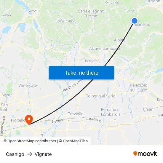Casnigo to Vignate map