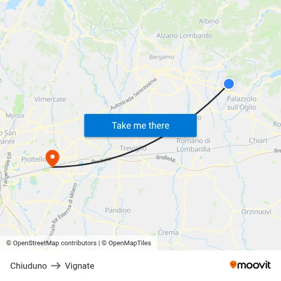 Chiuduno to Vignate map