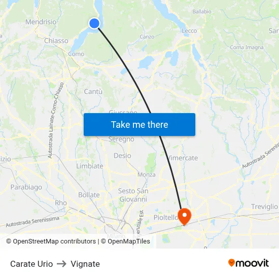Carate Urio to Vignate map