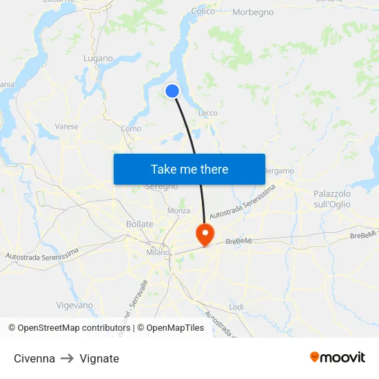 Civenna to Vignate map