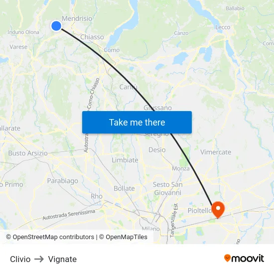 Clivio to Vignate map