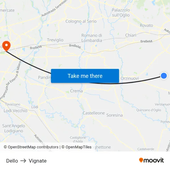 Dello to Vignate map