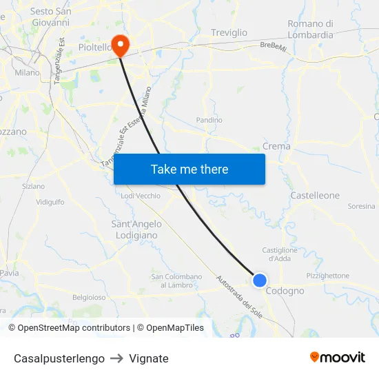 Casalpusterlengo to Vignate map