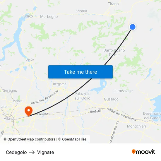 Cedegolo to Vignate map