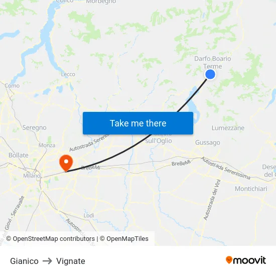 Gianico to Vignate map