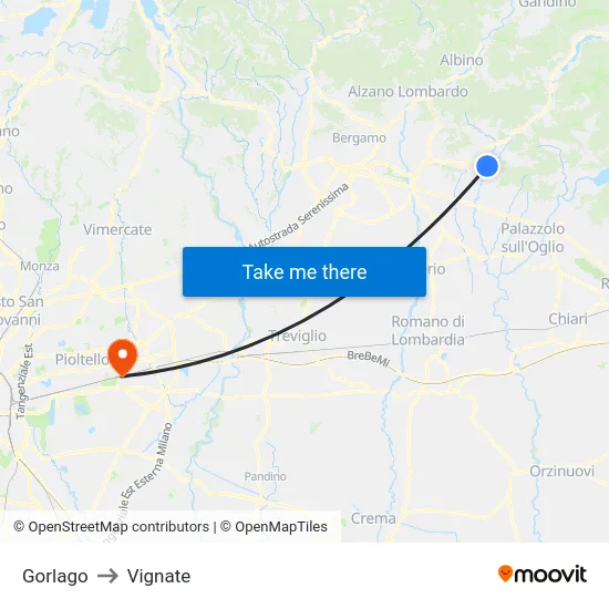 Gorlago to Vignate map