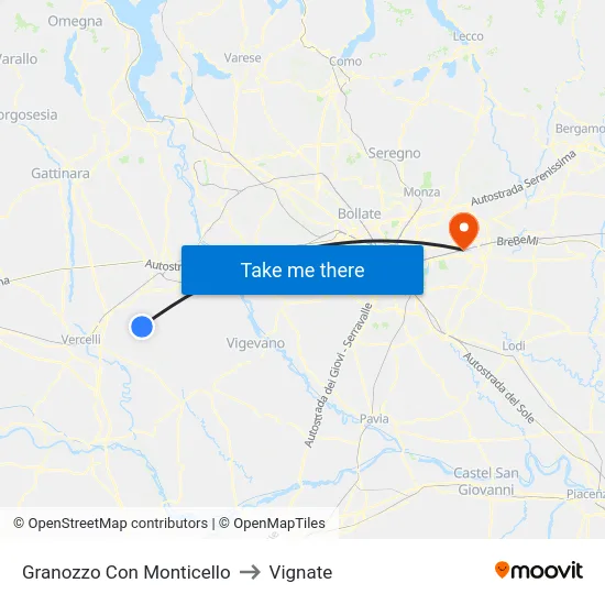 Granozzo Con Monticello to Vignate map
