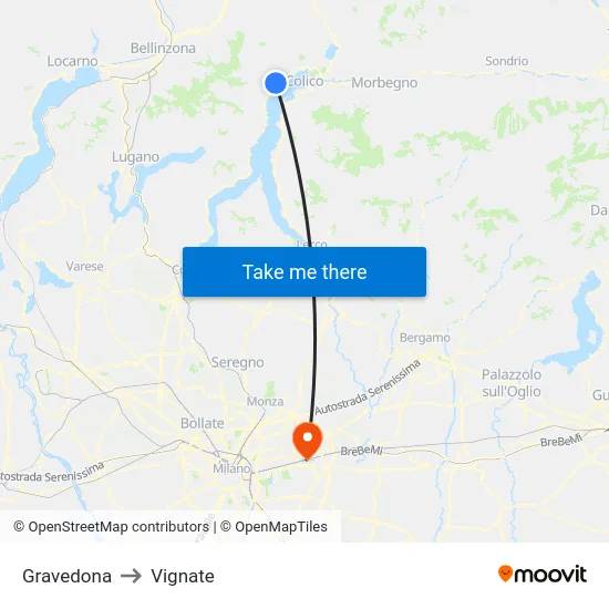 Gravedona to Vignate map