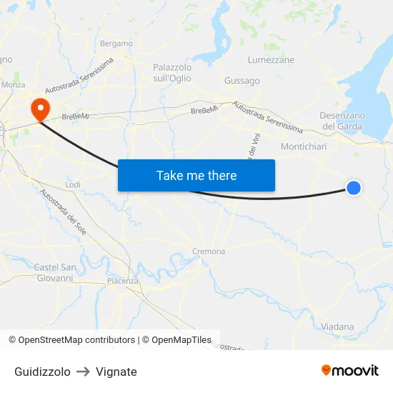 Guidizzolo to Vignate map