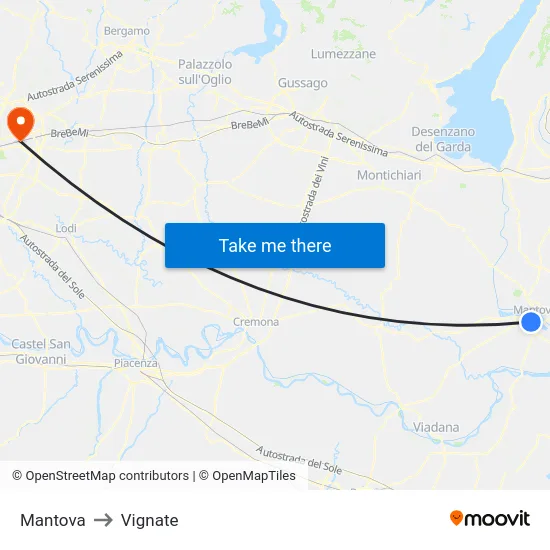 Mantova to Vignate map