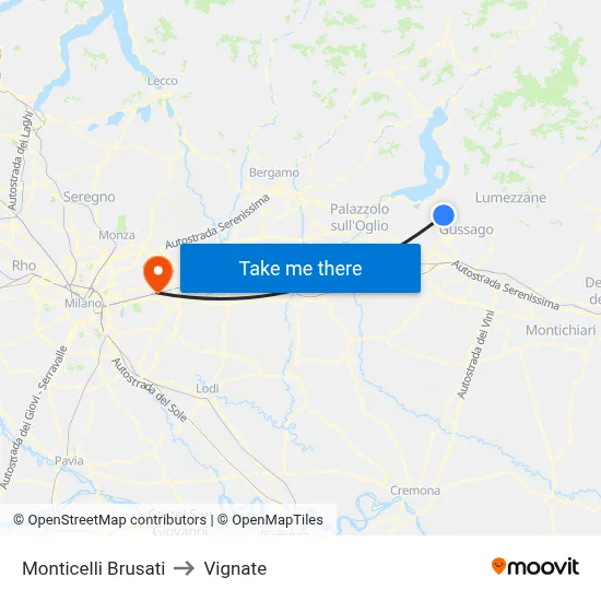 Monticelli Brusati to Vignate map