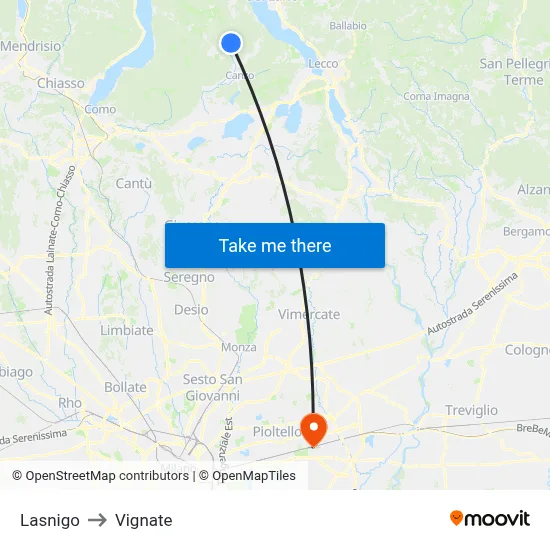 Lasnigo to Vignate map