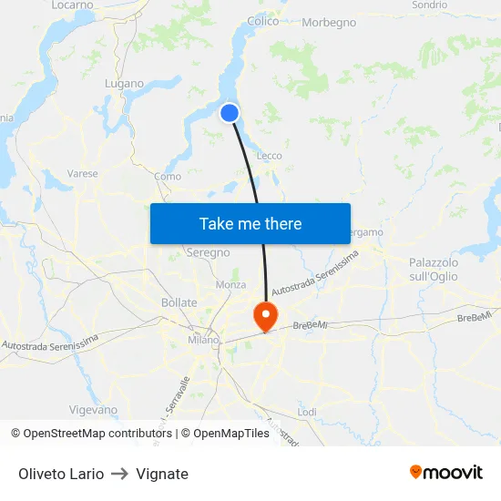 Oliveto Lario to Vignate map
