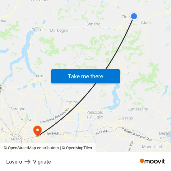 Lovero to Vignate map