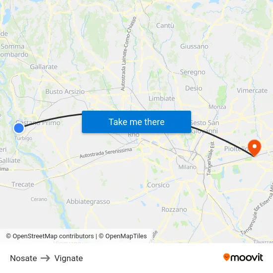 Nosate to Vignate map