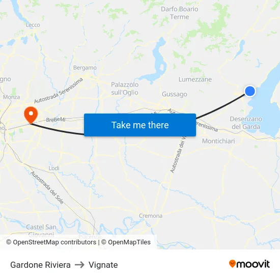 Gardone Riviera to Vignate map