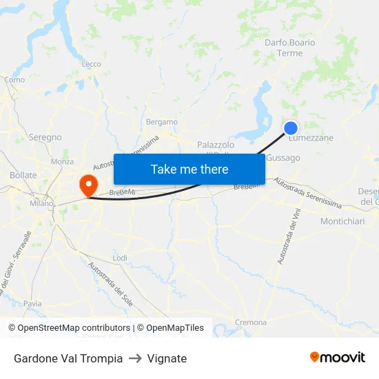 Gardone Val Trompia to Vignate map