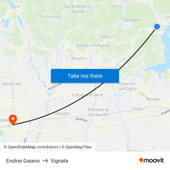 Endine Gaiano to Vignate map