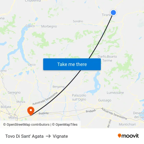 Tovo Di Sant' Agata to Vignate map