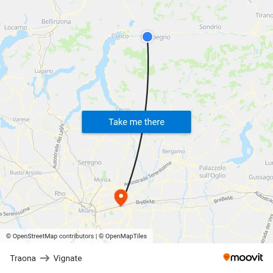 Traona to Vignate map