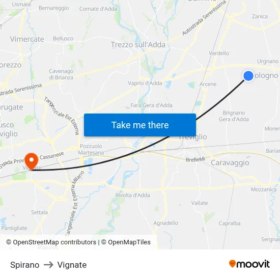 Spirano to Vignate map