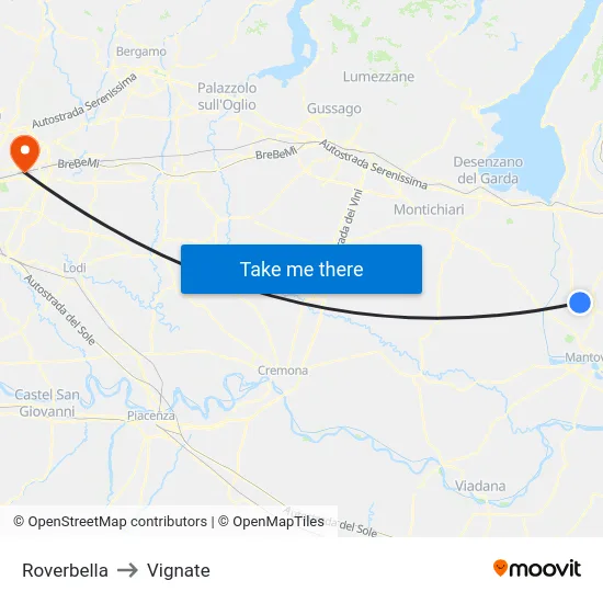 Roverbella to Vignate map