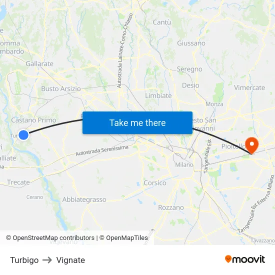 Turbigo to Vignate map