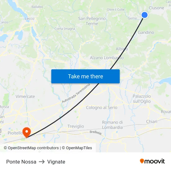 Ponte Nossa to Vignate map