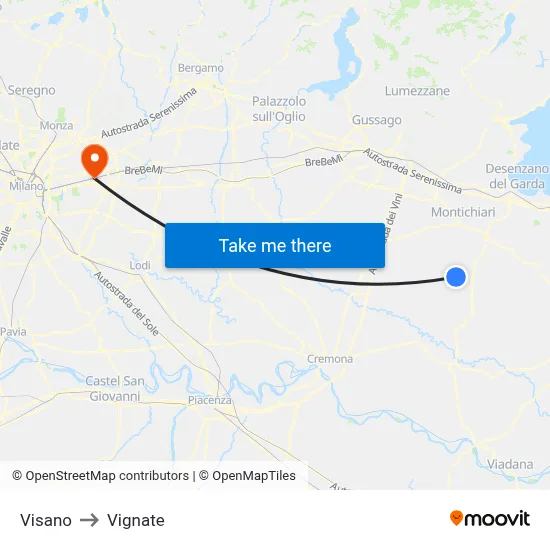 Visano to Vignate map