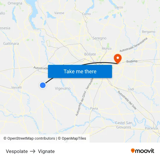 Vespolate to Vignate map