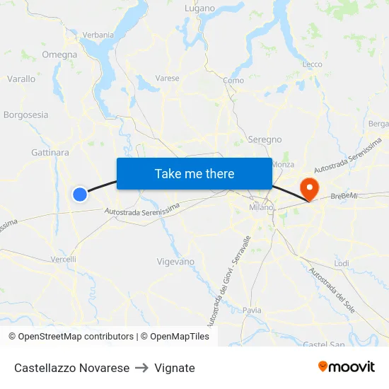 Castellazzo Novarese to Vignate map