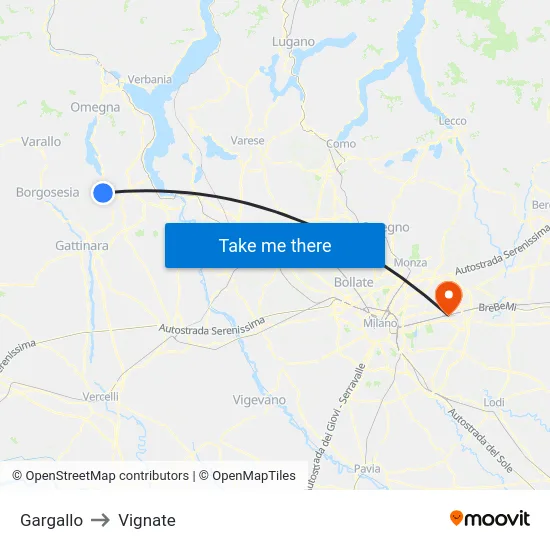 Gargallo to Vignate map