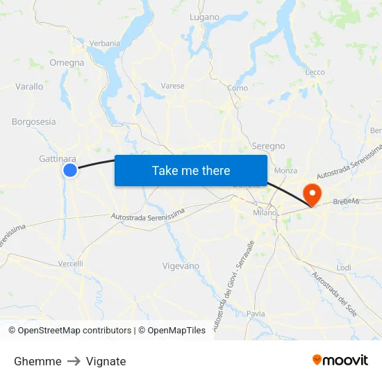 Ghemme to Vignate map