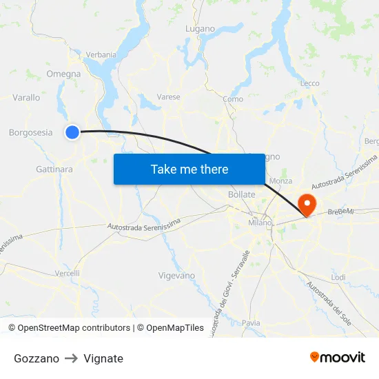 Gozzano to Vignate map