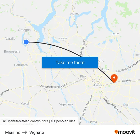 Miasino to Vignate map