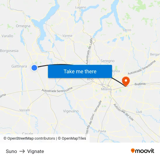 Suno to Vignate map
