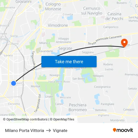 Milan Porta Vittoria to Vignate map