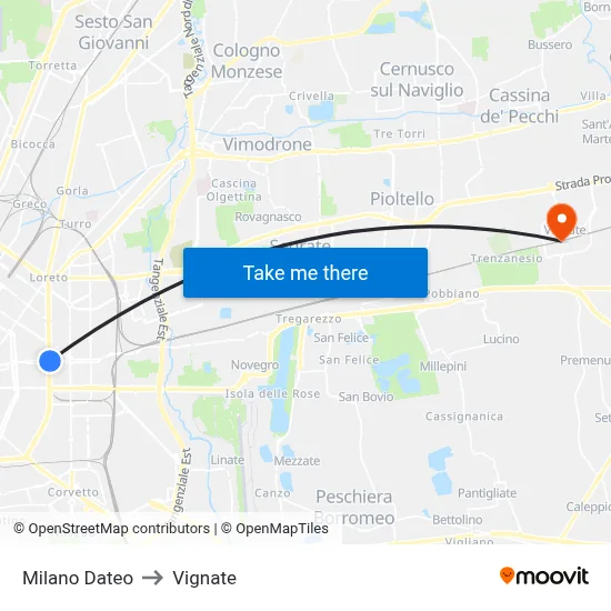 Milan Dateo to Vignate map