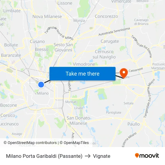 Milano Porta Garibaldi (Passante) to Vignate map