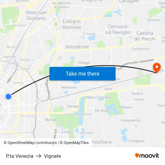 P.ta Venezia to Vignate map