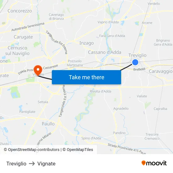 Treviglio to Vignate map